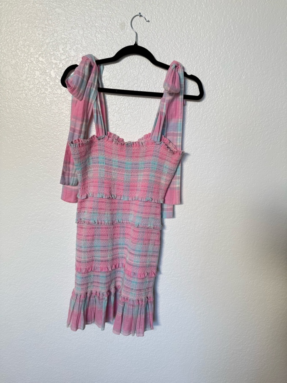 LoveShackFancy Pink and Light Blue Mini Dress